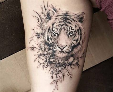 12 Best Tiger And Flower Tattoo Designs PetPress Dope Tattoos Leg