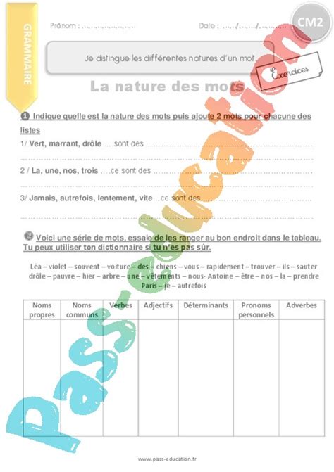 Exercice Origine Des Mots Cm Cycle Pass Education