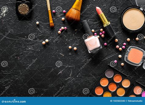Bulk Cosmetics Beige And Nude Colors On Black Background Top View