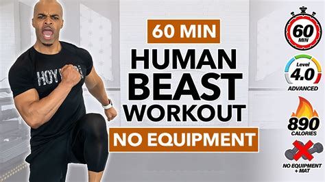 60 MIN Human BEAST No Equipment Full Body HIIT Workout YouTube