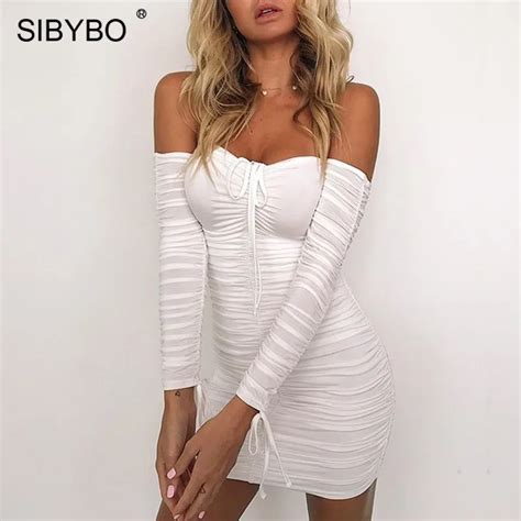 Sibybo Off Shoulder Strapless Sexy Bodycon Dress Autumn Winter Long