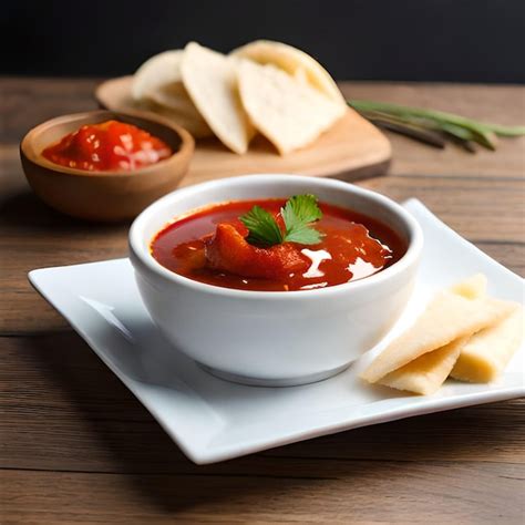 Premium Ai Image A Bowl Of Tomato Soup With A Slice Of Bread On The Side