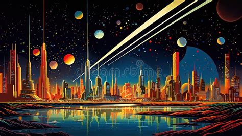 Retro Futuristic City in the Old School Sci-fi Art Scene. Retro Space Landscape with City ...