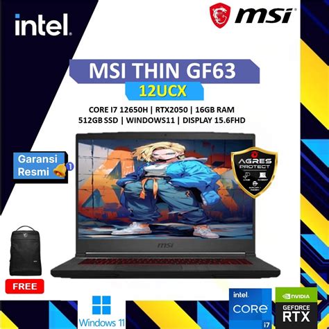 Jual Msi Gf63 Thin12ucx Rtx2050 I7 12650h Gen 12 8gb 512gb 156