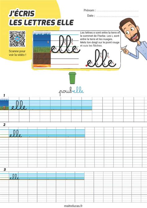 Écriture cursive du elle pour CP CE1 Maître Lucas