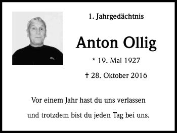 Traueranzeigen Von Anton Ollig Wirtrauern