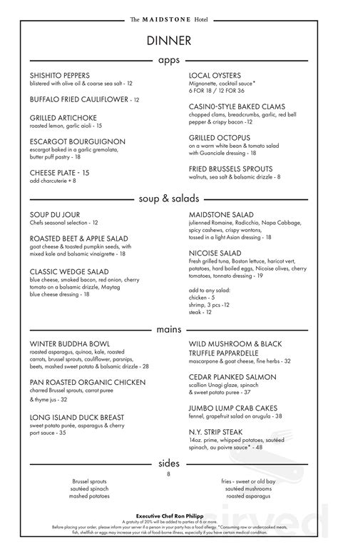 The Maidstone Menu In East Hampton New York Usa