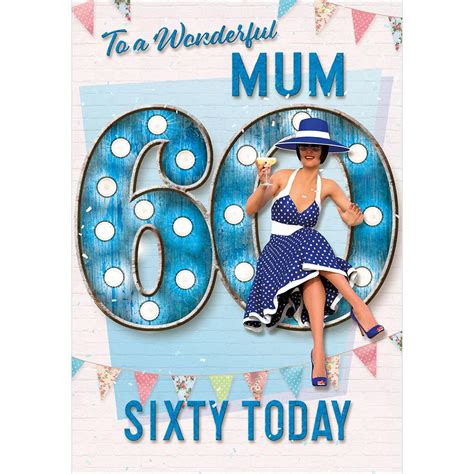 S2036 Da Mum 60th Birthday Card Sixty Years Blue Polka Celebration