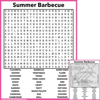 Summer Barbecue Word Search By Jennifer Olson Educational Resources