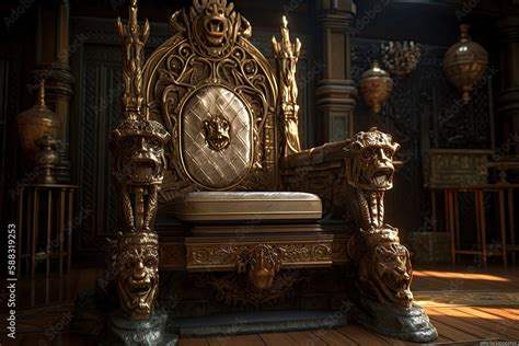 Empty royal throne in dark castle hall. Fantasy medieval throne for ...