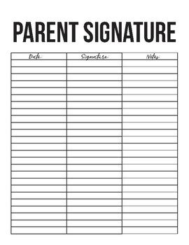 Parent Signature Sheet By Porter S Classroom Tpt