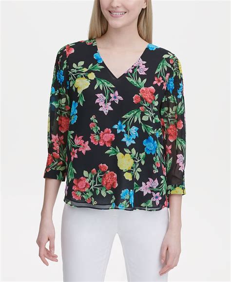 Calvin Klein Floral Print Blouse Macys