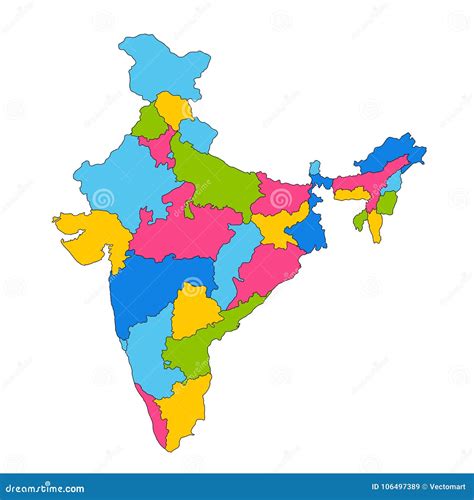 Detailed Map of India, Asia with All States and Country Boundary Stock Vector - Illustration of ...