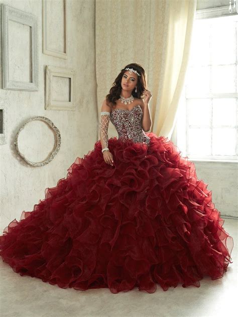 Ruffled Strapless Quinceanera Dress By House Of Wu 26833 Pretty Quinceanera Dresses Burgundy