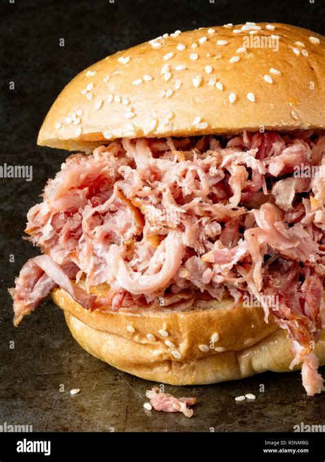 Rustic American Barbecued Pulled Pork Sandwich Stock Photo Alamy