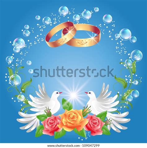 Card Wedding Rings Two Doves Ornament Stock Vector Royalty Free 109047299