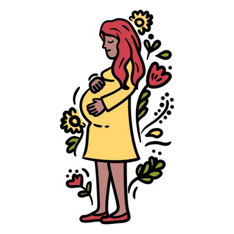 Diseño Png Y Svg De Mujer Embarazada Con Un Vestido Amarillo Con Flores