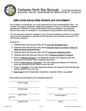 Fillable Online Co Fairbanks Ak Drug Free Workplace Statement Form