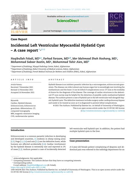 PDF Incidental Left Ventricular Myocardial Hydatid Cyst A Case Report