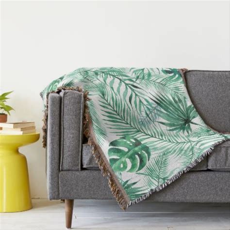 Tropical Palm Tree Leaves Pattern Throw Blanket Watercolor Blanket Throw Blanket Decorative