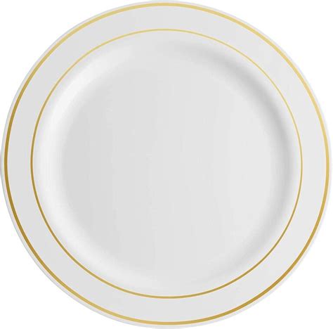 Munfix 100 Piece Plastic Party Plates White Gold Rim Premium 10 25