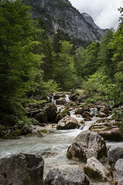 Bela Foto De Um Rio Que Flui Em Uma Paisagem Montanhosa Em Wetterstein