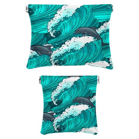 Ownta Sea Waves Green Pattern Art Pattern Portable 2 Pack Pu Leather