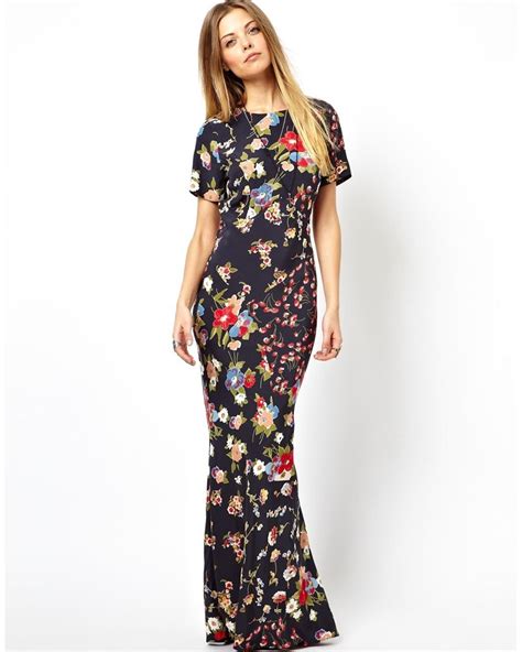 Asos Maxi Dress In S Grunge Floral Print In Black Lyst