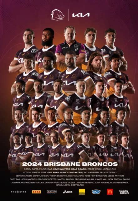 BRISBANE BRONCOS 2024 LAMINATED NRL rugby TEA, PLAYERS poster,nrl RUGBY ...