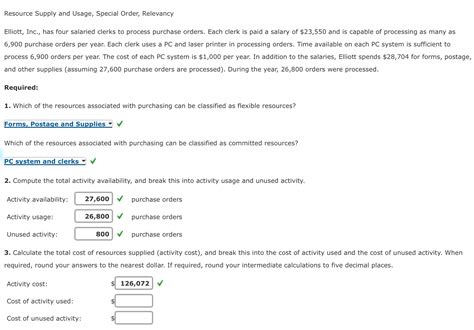 Solved Resource Supply And Usage Special Order Relevancy Chegg