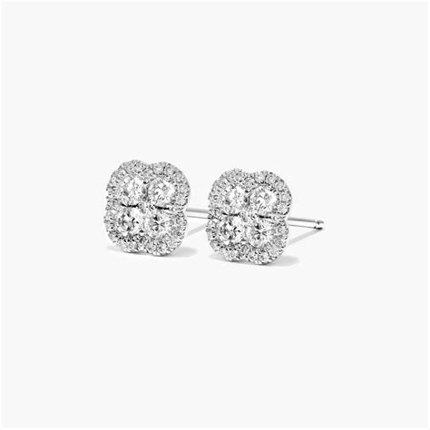 14k White Gold Clover Cluster Diamond Earring 81544w14