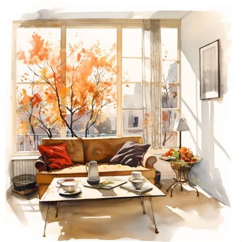 Premium AI Image A Painting Of A Living Room With A Couch And A