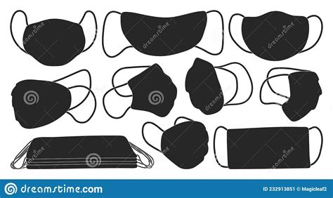 Medical Mask Isolated Black Set Icon Vector Black Set Icon Surgical Protection Face Vector