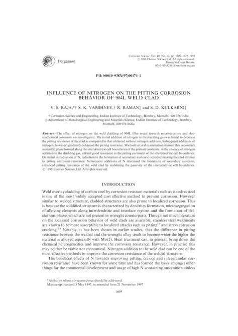 Pdf Influence Of Nitrogen On The Pitting Corrosion Behavior Of L