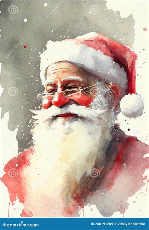 Portrait Of Kind Santa Claus In Watercolor AI Generated Stock