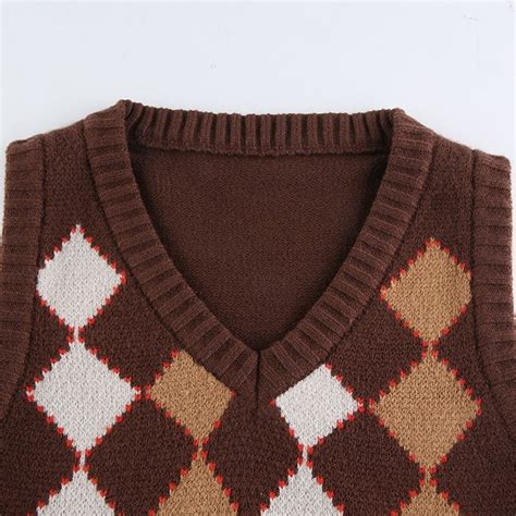 Y2k Sweater Vest Argyle Vneck Vest Women Plaid Knitted Top Etsy