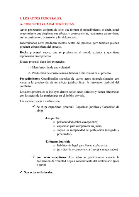 Actos Procesales Apuntes Los Actos Procesales A Concepto Y