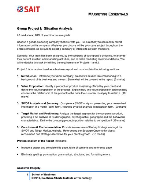 Assignment Situation Analysis Marketing Essentials Group Project I