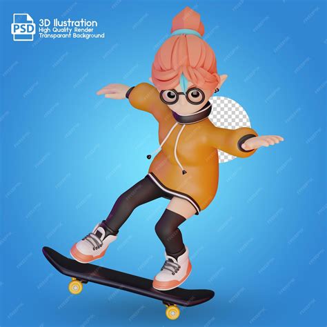 Premium Psd 3d Cartoon Character Image Of A Girl On A Skateboard