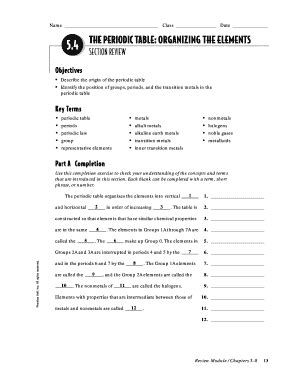 The Periodic Table Organizing The Elements Section Review Answer