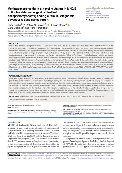 PDF Meningoencephalitis In A Novel Mutation In MNGIE Mitochondrial