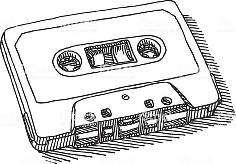 Hand Drawn Vector Sketch Of A Classic Audio Cassette Black And White