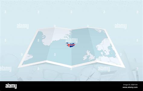 Mapa De Islandia Con La Bandera De Islandia En El Contorno Del Mapa En