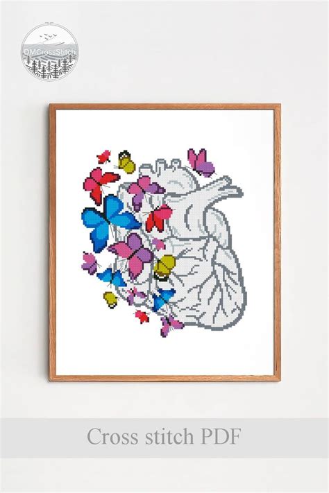 Human Heart Modern Cross Stitch Pattern Pdf Anatomy Counted Cross