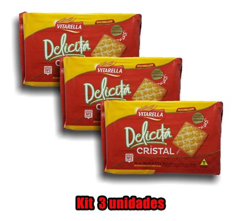 Kit 3 Biscoito Delicitá Cristal Vitarella Pacote Bolacha Parcelamento