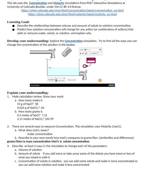 Solved This Lab Uses The Concentration And Molarity Simulations From