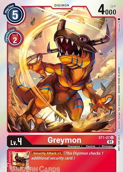 ST1 07 Greymon Uncommon Alternative Art Mint Digimon Card Unicorn