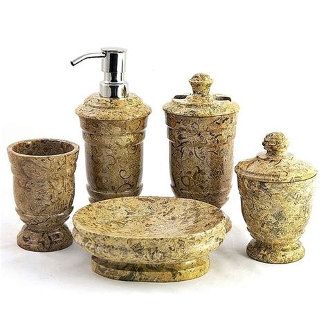 Shop Nature Home Decor Fossil Stone 5 Piece Bathroom Accessory Set Of