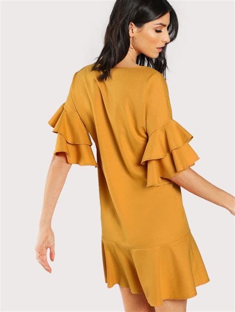 Shein Layered Sleeve Ruffle Hem Dress Ruffle Hem Dress Hem Dress Dress