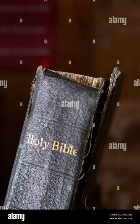 An Old Book Of The Holy Bible The Bibles Binding Is Broken And Its